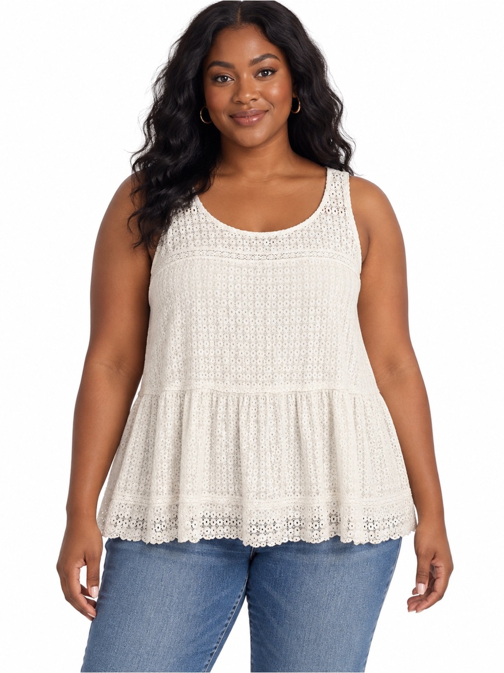 Torrid Ivory Eyelet Lace Peplum Tank Top – Women’s Size 1